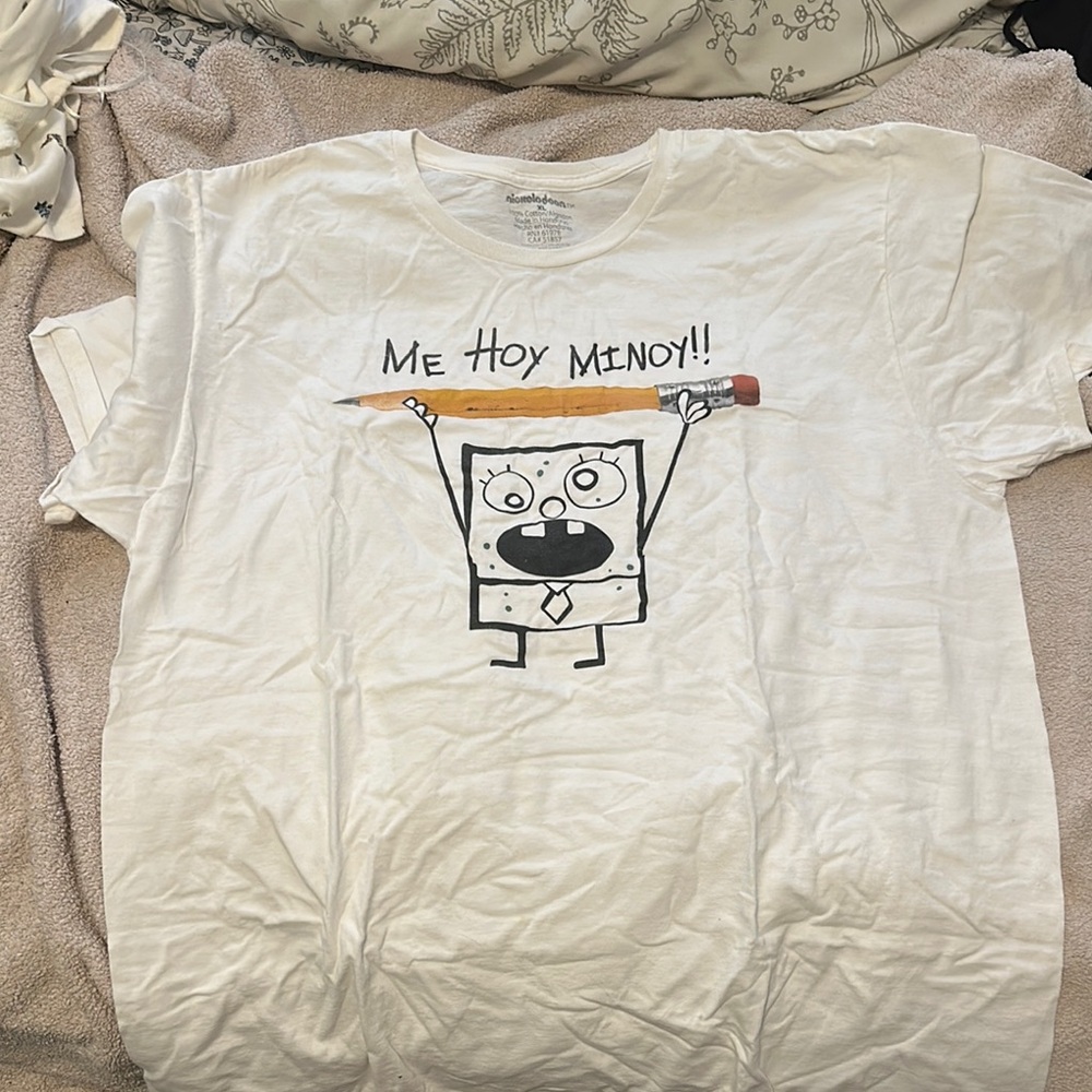 Spongebob Squarepants “Me Hoy Minoy” White Graphic T-Shirt Doodle Bob